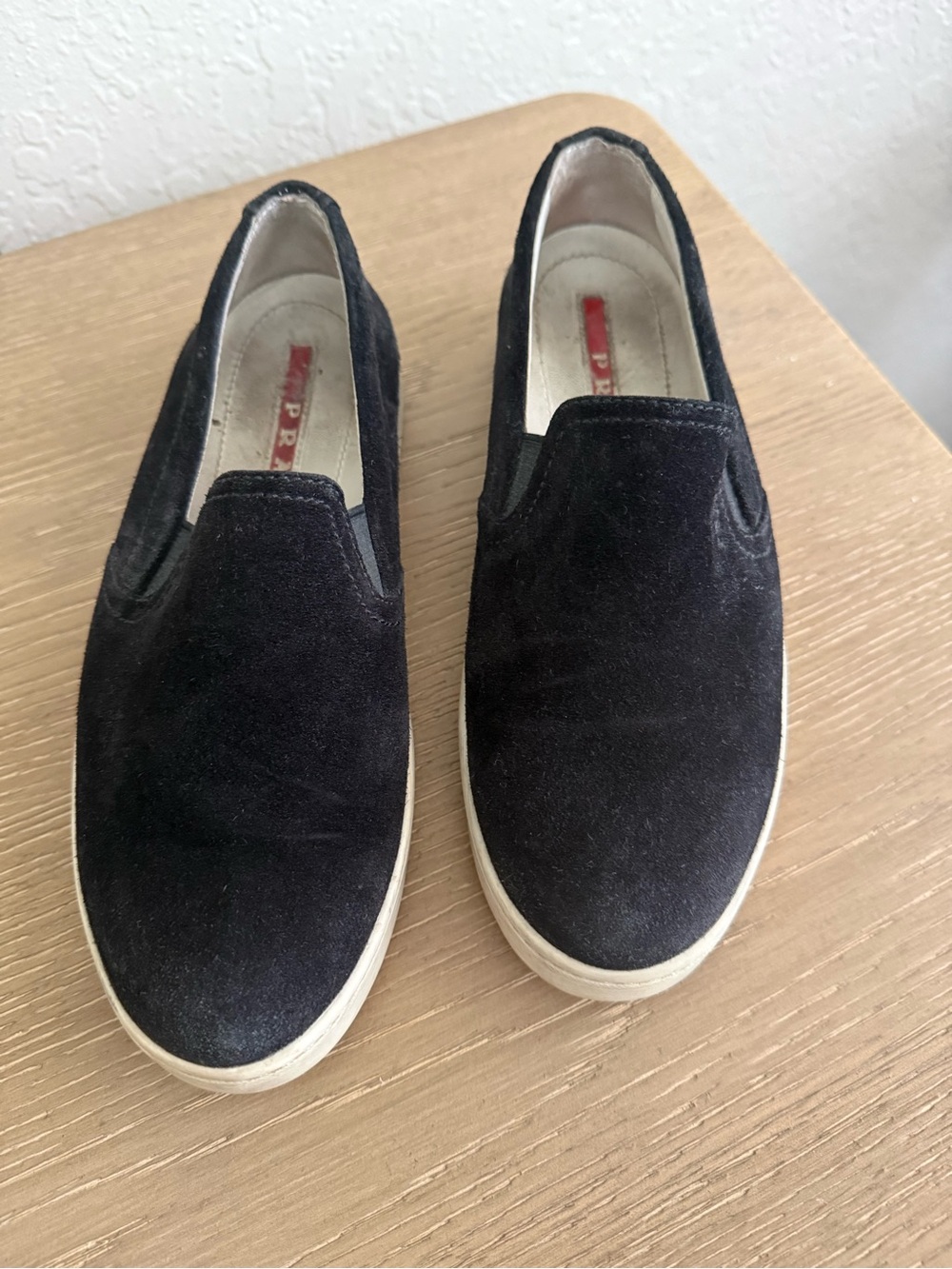 Prada Black Suede Slip-On Loafers